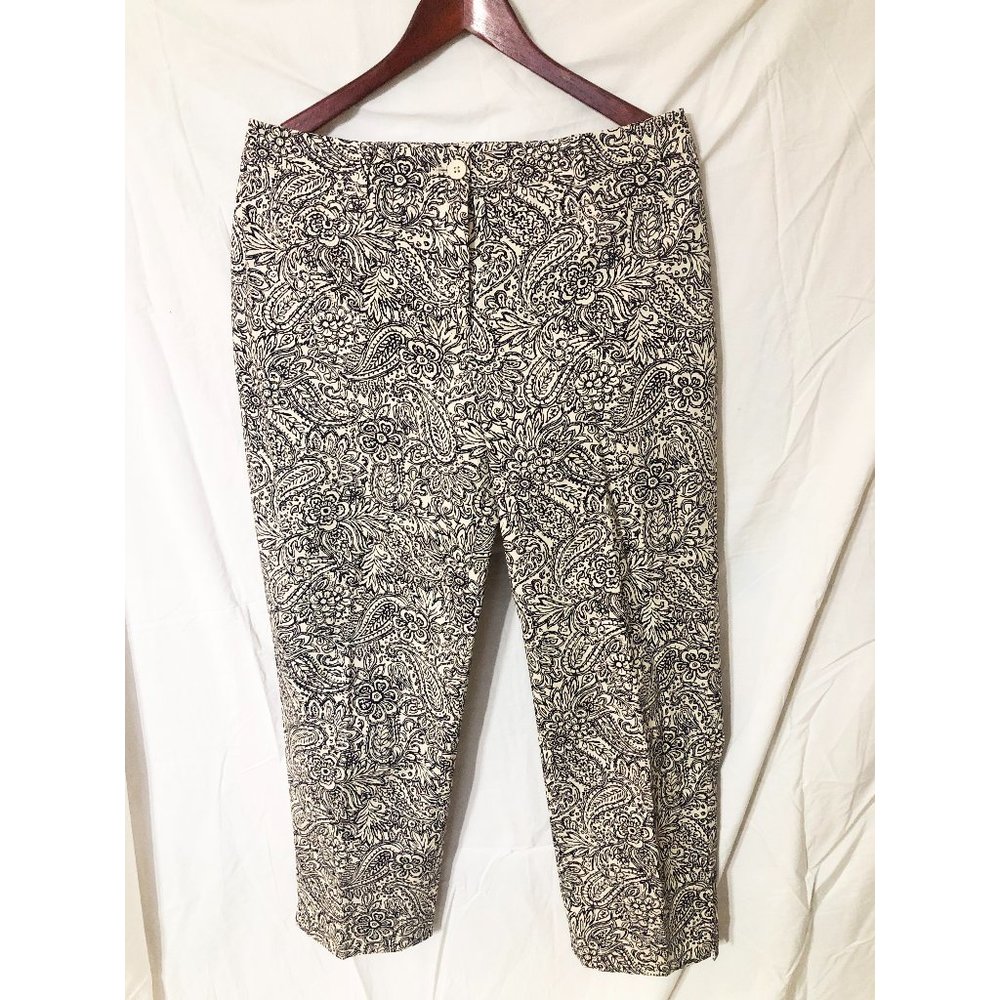 Talbots Crop Pants, Navy Blue Floral Print, Size 10